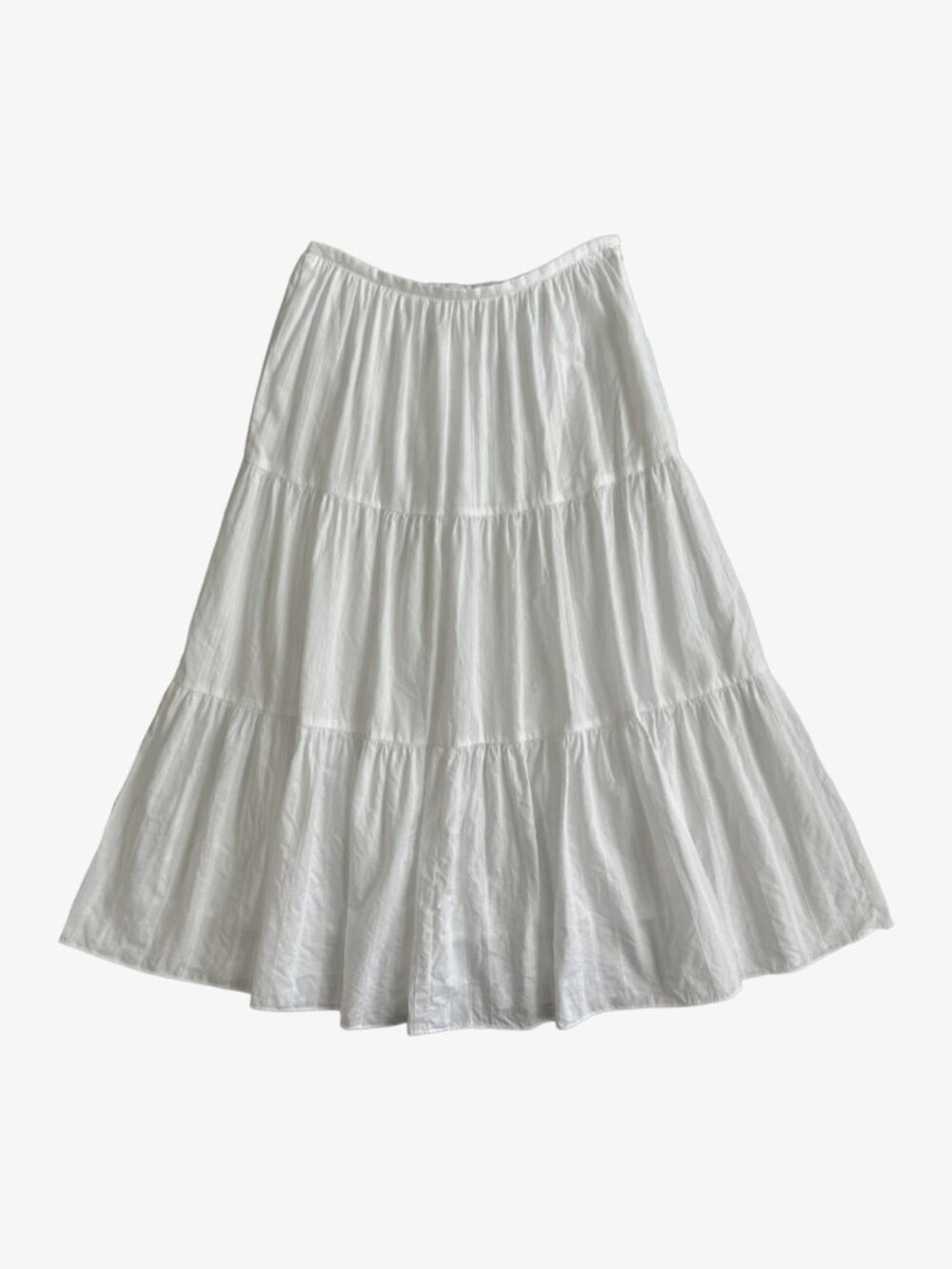 Japanese White Cotton Tiered A-Line Midi Skirt by Macphee (Tomorrowland)